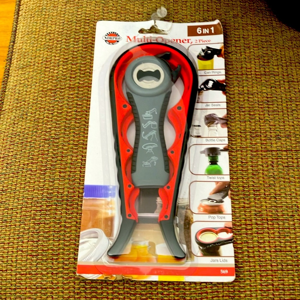 Norpro 6-in-1 Multifunctional Opener for Bottles, Jars & Cans. #569. New.
